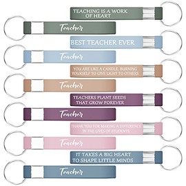 12 Pieces Silicone Teacher Appreciation Keychain Wristbands Teacher Key Bracelet for Thank You Teacher Gift 2022 Graduation, 6 Styles (Fresh Colors, 12 Pieces)