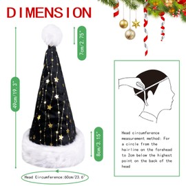 Lauzimi Black Sequins Santa Hat, Gold Star Plush Holiday Hats for Women, Comfortable Velvet Christmas Hat for New Year's Eve and Parties Decoration, Soft Xmas Hat for Adults Men
