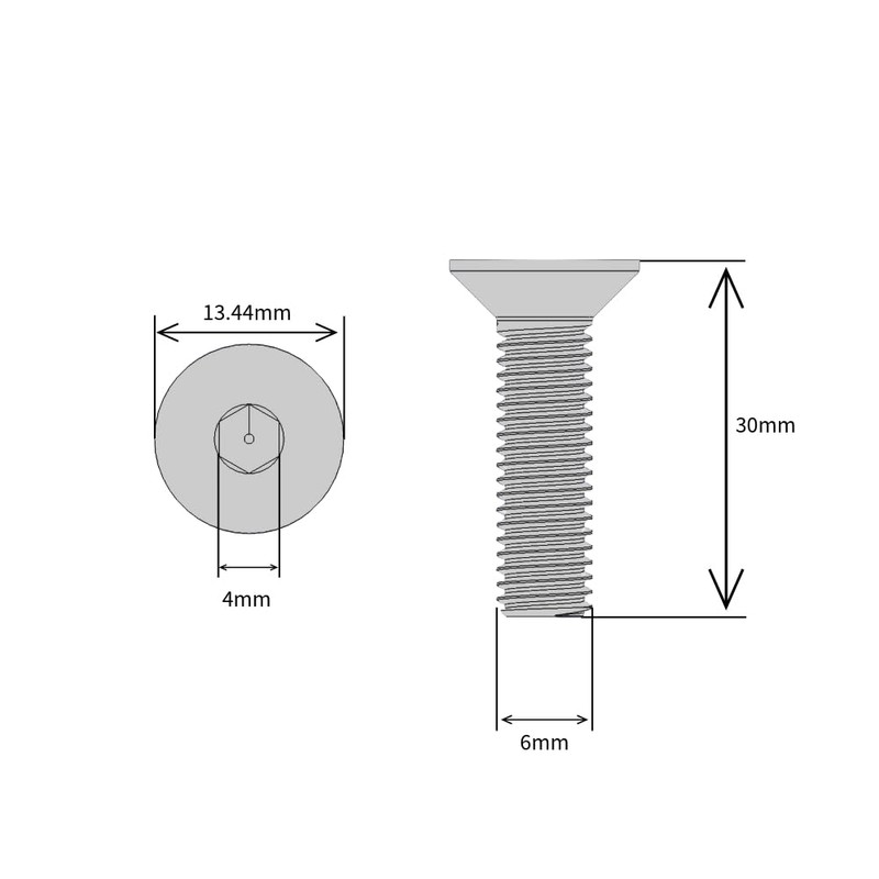 M6 (6mm x 30mm Inc Head) Hex Socket Countersunk Machine