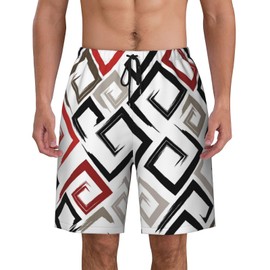 Runchenya Mens Swim Trunks with Mesh Lining,Geometric Seamless Pattern Brush 9 Inch Quick Dry Board Shorts Bathing Suit Swimsuit Beach Pants Swimwear L