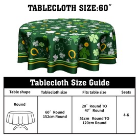 Sweetshow Happy St.Patrick's Day Tablecloth Round 60 Inch Gold and Green Shamrock Table Cloths Polyester Fabric Watercolor Lucky Clover Table Cover for Kitchen Dining Room Picnic Party Spring Outdoor