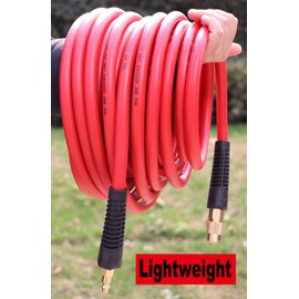 YOTOO Hybrid Air Hose 1/4-Inch by 25-Feet 300 PSI Heavy Duty, Lightweight, Kink Resistant, All-Weather Flexibility with 1/4-Inch Industrial Quick Coupler Fittings, Bend Restrictors, Red