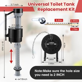 Saillong Universal Toilet Tank Replacement Kit, Include Toilet Fill Valve, 2Inch Low Flow Toilet Rubber Flapper with Toilet Chain, Front Mount Toilet Flush Brass Handle, Adjustable Water Level (Black)