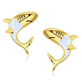 Shark Earrings for Women 925 Sterling Silver Opal Stud Earrings Cute Animal Earrings Shark Jewelry Gifts-Gold, Small, Sterling Silver, Opal
