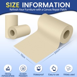 Self-Adhesive Canvas Repair Tape, 4" x 79" Waterproof Canvas Repair Patch, Fabric Patch Repairs Kit for Furniture, Tents, Sunbrellas, Boat Covers Awnings, Couches, Clothes, Bags Light Beige