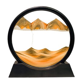 Yuomiker Dynamic 3D Sand Pictures for Rotating, Flowing Sand Painting Round Glass Frame, Moving Sand Picture, Natural Landscape, Relaxing Decoration for Office, Home, Desktop Art (Yellow, 12 Inches)