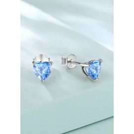 Vito 925 Sterling Silver Birthstone Stud Earrings for Women Girls, Heart Cubic Zirconia Hypoallergenic Ear Studs Jewelry Mother's Day Gift for Mom Wife Daughter