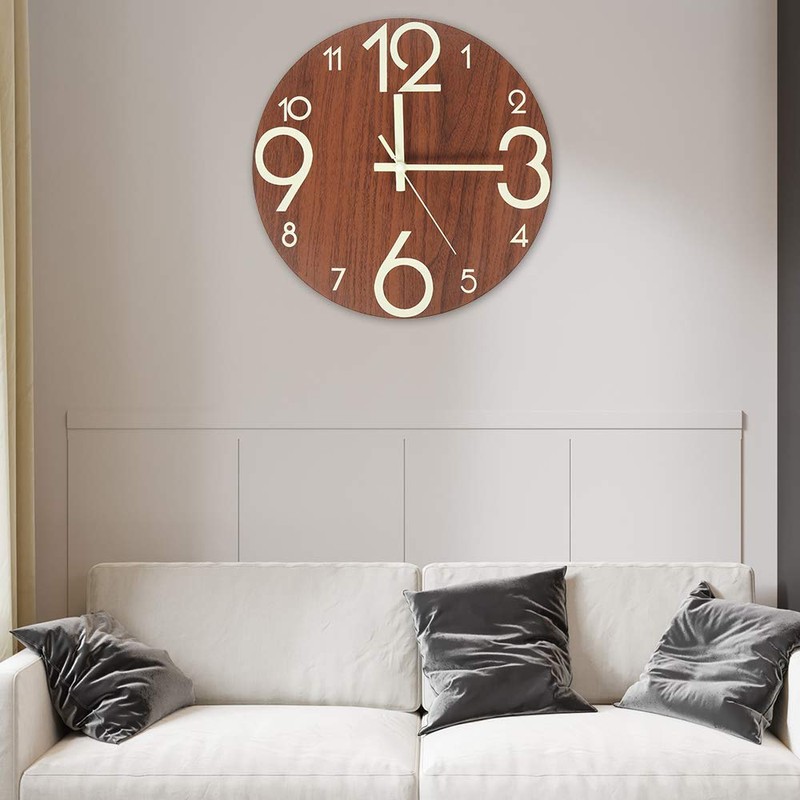 readygohigh Wall Clock, Wooden Wall Clock, Wooden Point, Natural Wood,