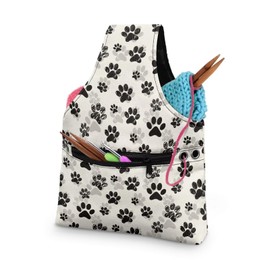 KUIFORTI Knitting Yarn Bag Paw Print Knitting Bag Crochet Bag Organizer, Drawstring Yarn Project Organizer, Yarn Tote for Crocheting Project, Store Skein Ball, Needles Accessories Small Size
