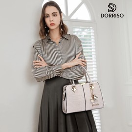 DORRISO Women Handbags Fashion Hanging Ornaments Shoulder Bag PU Leather Tote Bag Travel Casual Elegant Ladies Messenger Bag Top Handle Bag Beige White A