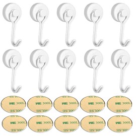 Aipudun Magnetic Hooks, Pack of 10 Black Magnetic Hooks, Extra Strong, 20 mm Black Magnetic Hook, Rotatable Holds 30 lbs (13 kg), Super Strong Magnets with Hook, Rotatable and Swivelling (Milky White)