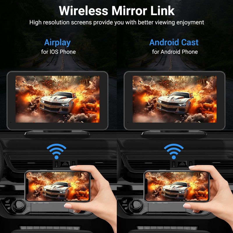 HAUXIY Wireless Apple Carplay Screen for Car, 7" HD Touchscreen