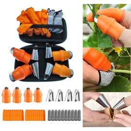 34Pcs Silicone Gardening Thumb Knife Pruner Anti-Cut Finger Cover Tool with Case Pruner Knife-Plants Fruit Vegetable Potted Kitchen Pickers Plant Picking Trim Harvesting Cutter Separator Garden