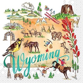 IHR Ideal Home Range Servilletas de cóctel Rosanne Beck State Collection Paquete de servilletas desechables de papel de 3 capas, 5 x 5 pulgadas, Wyoming, 20 unidades