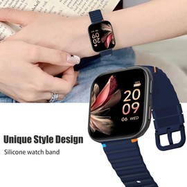 Lamshaw Compatible with OUKITEL Smart Watch bands, New Silicone Woven Line Adjustable Replacement Strap Compatible with OUKITEL BT10, BT20, BT80, BT101 Smart Watch (22mm size band, Blue)