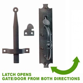 Renovators Supply Manufacturing Black Cast Iron Norfolk Door Latches Traditional Gate Or Door 8" Tall Thumb Latches Black Powder Coated Two Sided Gate Latch Locks with Mounting Hardware Pack of 6