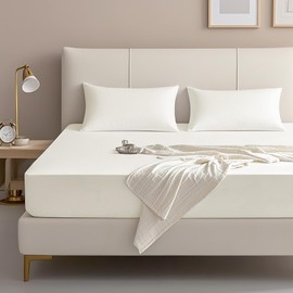 FreshCulture Full Fitted Sheet Only – Premium Hotel-Quality Fitted Sheet for Full Bed – Ultra Soft & Breathable Brushed Microfiber – Elegant Black Box Packaging (Ivory)