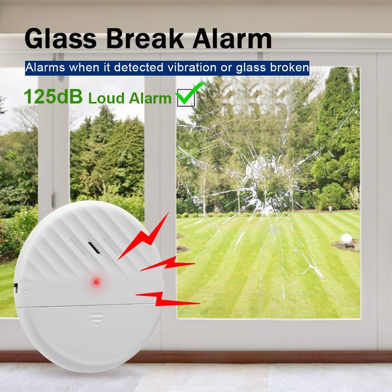 Wsdcam Glass Break Sensor Alarm 125dB Ultra-Slim Wireless Glass Break