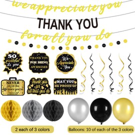 We Appreciate You Decorations,Pre-Strung Black Gold Thank You for All You Do Banner,Work Office Party Decoration for Employee Worker Staff Teacher Appreciation Farewell Party Decor