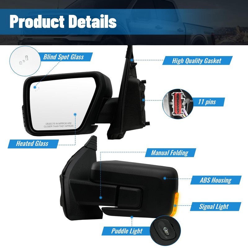 Driver Side Mirror Compatible with FORD F150 2021-2024, Power Heated