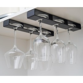 Aydomer 2Pack Wine Glass Holder Under Shelf Cabinet Wine Glass Rack Plastic Stemware Rack Glasses Storage Hanger Bar Kitchen Wine Glasses Organizer (black)