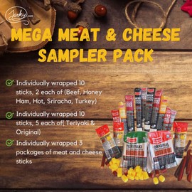 Meat Stick & Cheese 26 PC. Variety Pack Snack Sampler | Bold Flavor Snack Sticks, Low Carb, Gluten Free, No MSG, Healthy Snack Sticks Charcuterie Platter, Individually Wrapped Snacks
