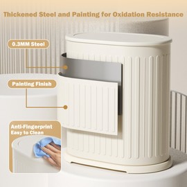 QINOFEN Stainless Steel Small Bathroom Trash Can with Pop up Lid 9L/2.4 Gallon Metal Waste Basket with Removable Liner Bucket,Slim Garbage Can Bin Under Desk/Sink for Bedroom,Office,Toilet,Diaper