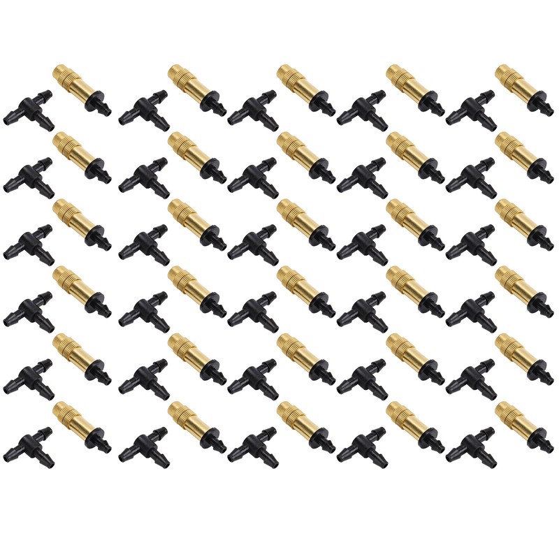 30Pcs Adjustable Copper Atomizing Nozzles with Tee Connectors Garden Cooling