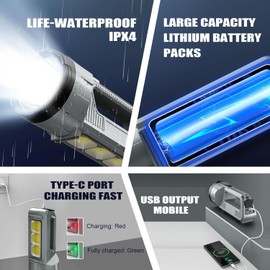ErayLife Rechargeable LED Lantern, Camping Essentials, LED Flashlight Spotlight Lantern with 6 Light Modes, IPX4 Waterproof, Portable Bright Camping Light for Emergency, Outdoor Hiking, Power Outages