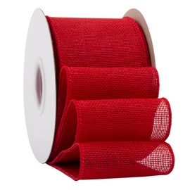 Ribbonitlux Red Burlap Wired Ribbon, 3 inch x 20 Yards, Wired Edge Burlap Ribbon for Gift Wrapping, Big Bow, Wreath, and Christmas Tree Decoration