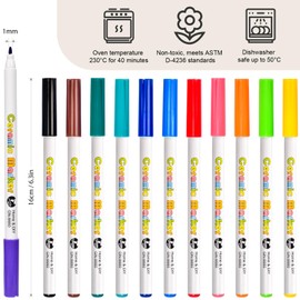 XULIERUX 12 Farben Keramikmalerei Acrylmarker water based ceramic marking，Spülmaschinenfest,Geeignet zum Bemalen von Porzellan