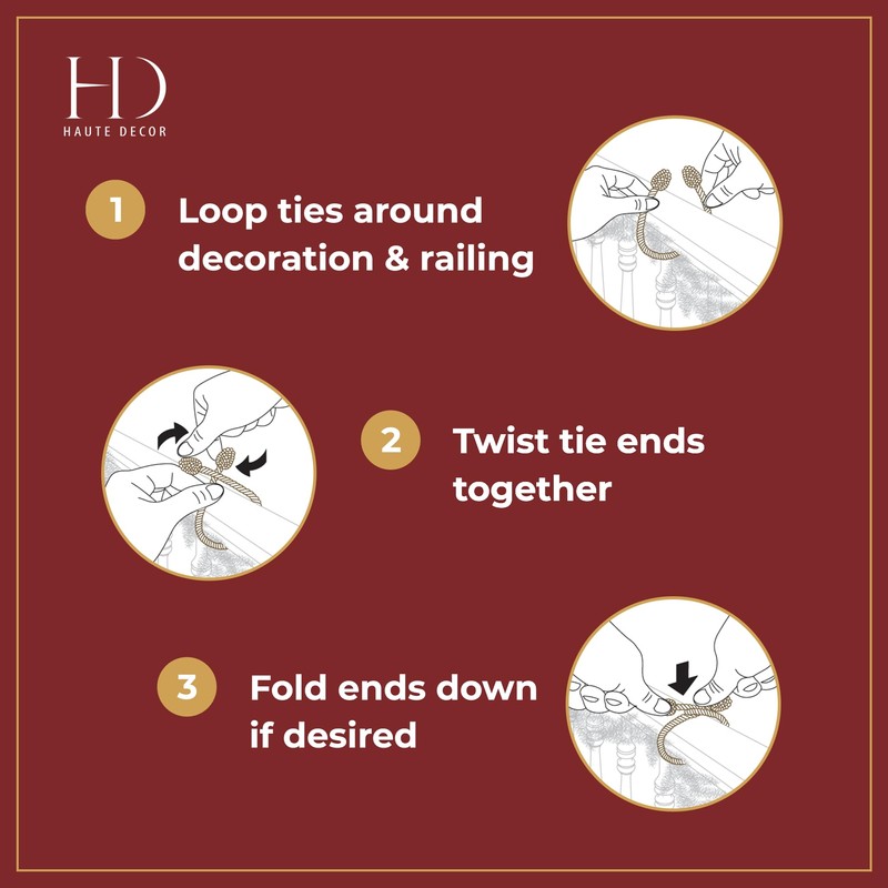 Haute Decor Decorative Twist Ties, 6 Pack, 20 inches (Gold/Silver/White)