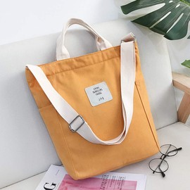 Belsmi Shoulder Bag Canvas Totes Bag Shopping Cotton Crossbody Travel Weekend Handbag Work Bag (Small, Yellow)