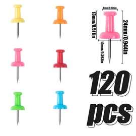 VAPKER Push Pins Tacks 120Pcs Solid Multicolored Thumb Tacks Larger Size Pin Map Tacks Plastic Head with Steel Point for Bulletin Board