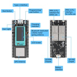 Wireless Tracker with LoRa ESP32 Display, QIQIAZI ESP32 SX1276 Wireless Tracker 868MHz - 915MH Bluetooth 4.2 + WiFi LoRaWAN Supports LoRa/Gnss/GPS with Type-C Connection, for Arduino IDE