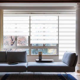 Zebra Blinds for Windows,Custom Size Cordless Zebra Roller Window Blinds, Dual Layer Blackout Roller Shades,Day and Night Blinds for Door,Office,Snow White,24 1/2" W x 22 1/2" H