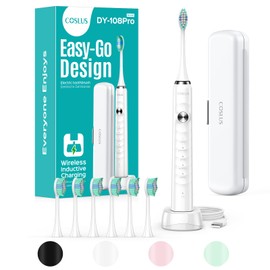 COSLUS Sonic Electric Toothbrush for Kids & Adults: 47000 VPM for Deep Cleaning & Whitening with Travel Case - 5 Modes for Sensitive Teeth & Braces, Wireless Charging, 6 Brush Heads for Home Family