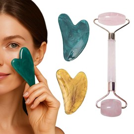VONJUMA Gua Sha Stein And Face Jade Roller Set Natürlicher Anti Aging Gesichtsroller Bei Augenschwellungen Zur Hautstraffung Verjüngung Von Gesicht Und Hals Natürlich Massagegerät