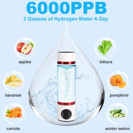 3 Mins Negative Ion Hydrogens-Rich Water Cup Generator Alkaline 350ML Portable USB Charge Electrolytic Generator Lonization Bottle Glass Anti-Aging Health Care Cup(Red, 6000PPB)