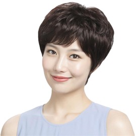 Women's Wig, Medium and Aged, Short, Full Wig, Short Hair, Hidden Whorl, Medical Wig, Mother's Wig, Short Hair, Fluffy, Conceals Gray Hair, Hair Removal, Natural, Breathable, Everyday Use (Brown)