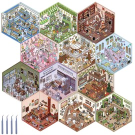 Pack of 12 DIY 3D House Stickers, Decorative 3D Stickers for Miniature Homes, Funny DIY Stickers for the Scene for Small Room, Flower House, Cafe, Bakery, Library