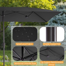 Bonosuki 10 x 6.5FT Large Patio Umbrella, Outdoor Double-Sided Rectangle Market Umbrella with 6 Sturdy Ribs UV Protection for Market, Garden, Deck, Backyard, Pool(No Base)