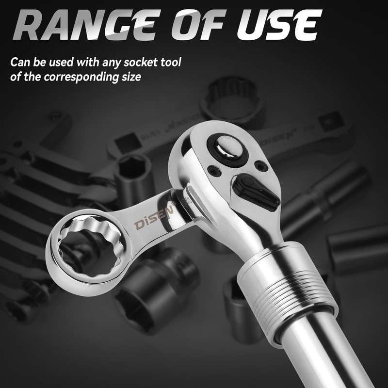 DISEN 3PCS Extendable Ratchet Wrench Set,1/4" 3/8" 1/2" Drive 72-Tooth,