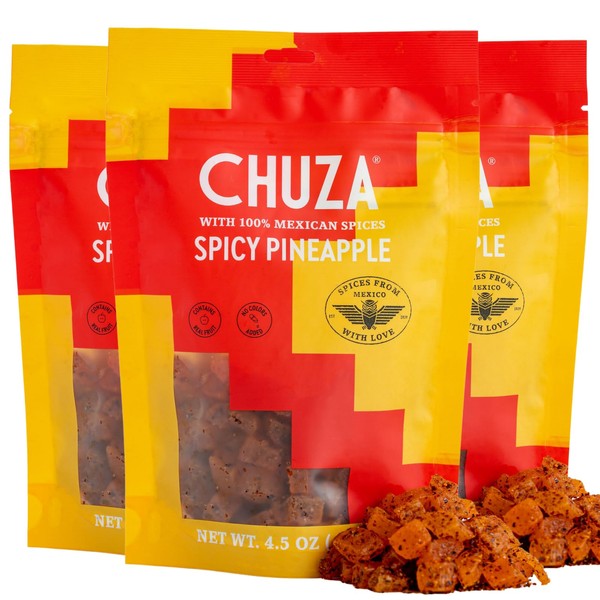 Chuza Snacks mexicanos de piña seca, dulces mexicanos de frutas secas con especias 100% mexicanas, paquete económico de 3