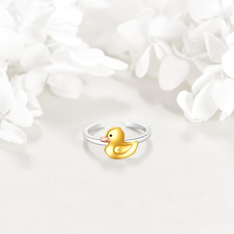 ONEFINITY Duck Ring 925 Sterling Silver Open Ring Duck Jewellery