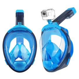 Aischens Adult Snorkel Mask, Diving Mask, Full Face Ske, 180° Panoramic View, Anti-Fog & Anti-Leak, Full Mask Diving Goggles Compatible with Sports Cameras, Full Mask for Snorkelling (Blue)