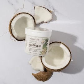 NATURE WELL Crema hidratante de aceite de coco para cara, cuerpo y manos, sin grasa, hidratación intensa y sensación lujosa, revitaliza la piel seca y