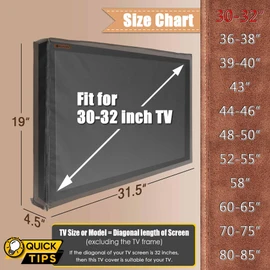 IC ICLOVER Outdoor TV Cover 32 Inch, 600D Heavy Duty Waterproof & Weatherproof TV Protector with Zipper Access & Roll-up Front Flap with Bottom Cover, Television Enclusure for Outside Flat Screen TV