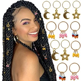 NAISKA 12 piezas de accesorios trenzados de estrellas para el pelo, anillos trenzados de luna, cuentas de trenza coloridas, accesorios para rastas, pinzas para el cabello, accesorios para el cabello, decoración de joyas para mujeres y niñas