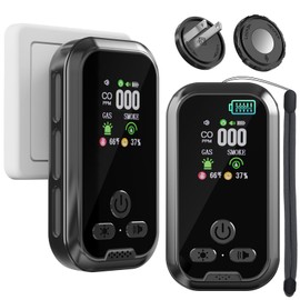 2 Packs, Plug-in Carbon Monoxide Detector, 5-in-1, with HD Display, 3Icons, for Gas, CO, Smoke, Display Temperature, Humidity, 100dB Alarm,Built-in Battery for Portable Use, Display Power Level,Black